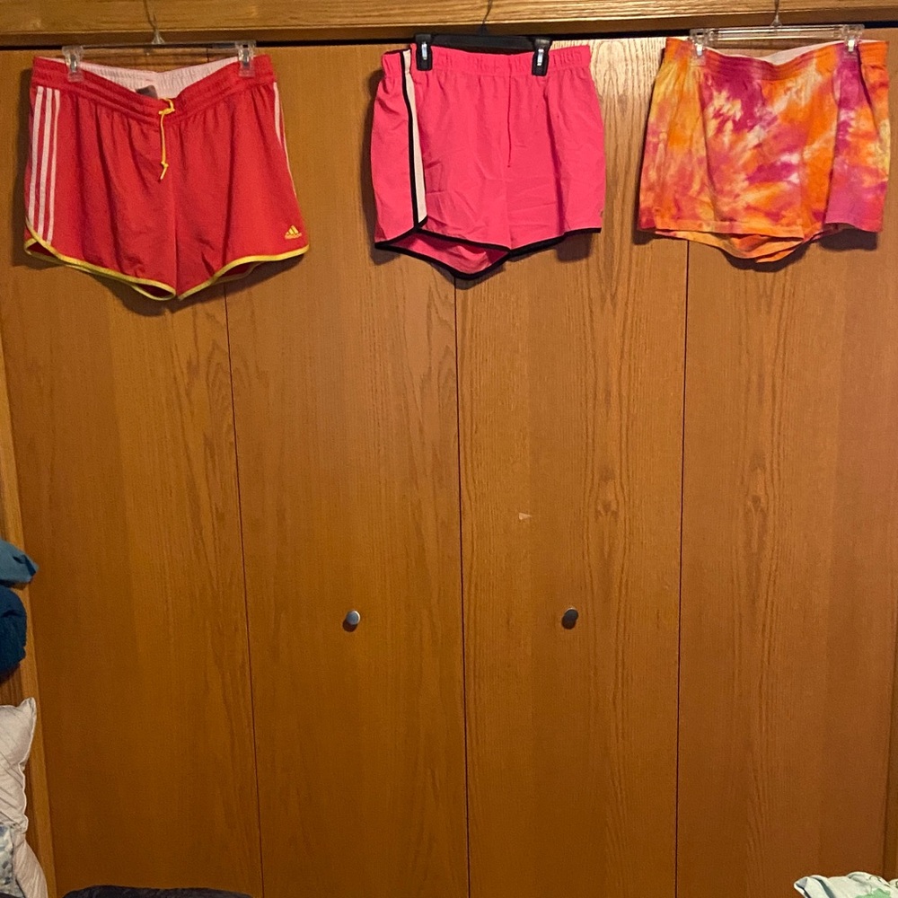 Adidas Pink and Yellow Athletic Shorts